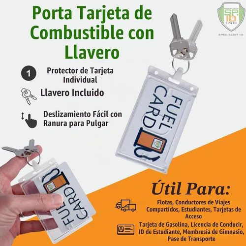 Vista 2 de Specialist ID Rigid Fuel Card Holder with Key Ring - Clear Hard Plastic Card Protector Keychain for Fleet, Gas Cards