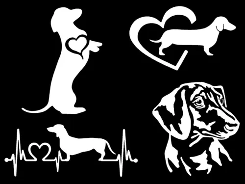 Vista 10 de Paquete de 4 calcomanías de perro salchicha: mendicidad de perro salchicha, latido del corazón de perro Weiner, corazón de perro salchicha, Negro