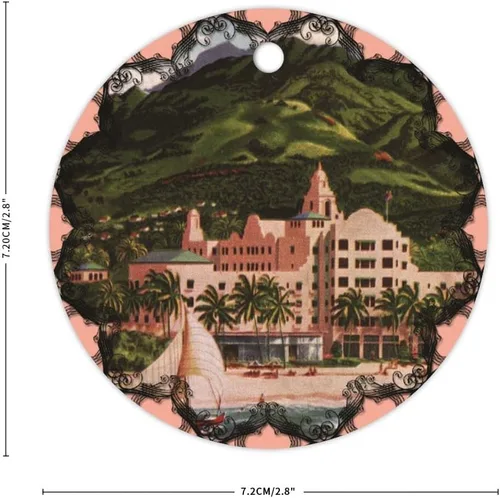 Vista 2 de Adorno de cerámica colgante para árbol de Navidad, adorno de Navidad de hotel hawaiano real, adorno de Navidad, recuerdo, decoraciones navideñas