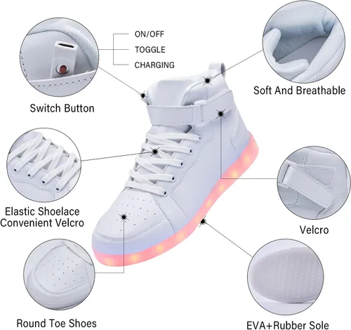 Vista 3 de Zapatos con luz LED para niños, tenis de caña alta para niños y niñas, zapatos de baile de hip-hop para Halloween, fiesta de Navidad con carga USB