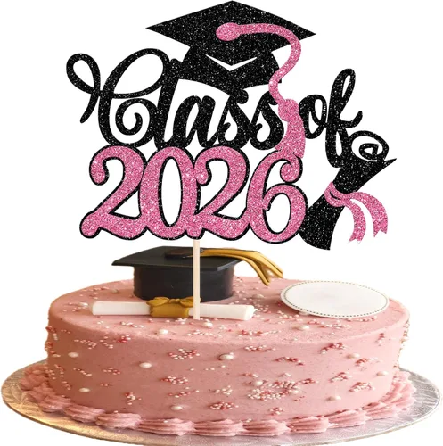 Vista 30 de Rsstarxi 1 paquete de decoración de pastel con purpurina para la clase de 2026, decoraciones de graduación 2026, tapa de felicitaciones