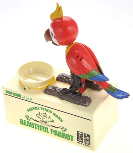Vista 2 de PowerTRC Parrot - Banco de monedas Caja de ahorros interactiva para niños y adultos Bonita bolsa de dinero para niños y niñas Idea de regalo