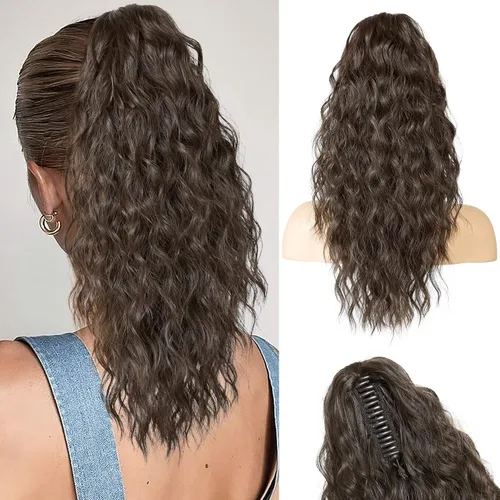 Vista 17 de REECHO Extensión de cola de caballo, extensiones de cabello rizado de cola de caballo de 18 pulgadas, extensiones de cabello sintético natural