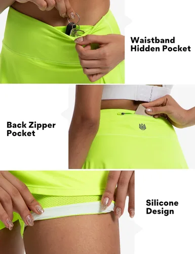 Vista 4 de FitsT4 Sports Faldas de tenis y golf de 16 pulgadas para mujer, 4 bolsillos, UPF50+, cintura alta, atlética, casual, para entrenamiento, correr