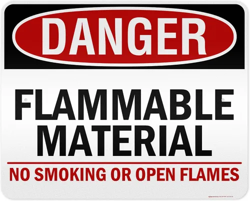 Vista 23 de Cartel de peligro de material inflamable No Smoking or Open Flames, 7 x 10 pulgadas, libre de óxido, aluminio 040, resistente a la decoloración