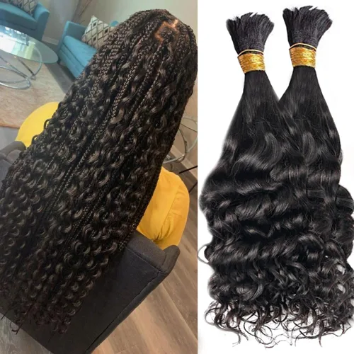 Vista 11 de Cabello humano rizado con reflejos marrones a granel para trenzar microtrenzas, cabello humano a granel, húmedo y ondulado, sin trama, cabello