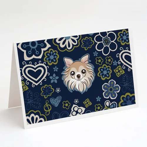 Vista 49 de Caroline's Treasures BB5095GCA7P - Tarjetas de felicitación y sobres con diseño de flores azules y sabuesos afganos, paquete de 8 tarjetas en blanco