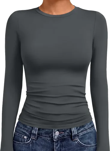 Vista 19 de AUTOMET - Camisetas ombligueras de manga larga para mujer, básicas, de compresión, para salir, otoño, ropa de moda del año 2000 Blanco