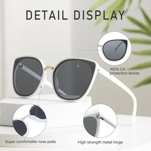Vista 5 de Dollger Lentes de sol con diseño de ojos de gato para mujer, de gran tamaño, vintage, con protección UV400