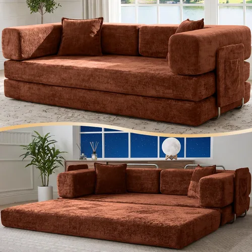Vista 16 de Sofá cama tipo futón convertible de 78.8 pulgadas, sofá deshuesado Negro