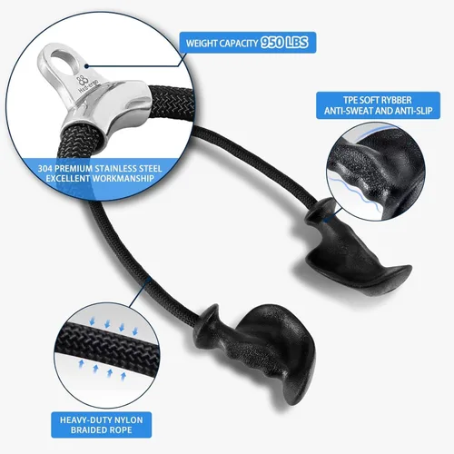 Vista 4 de HXD-ERGO Cuerda de tríceps con asas ergonómicas, cuerda de jalón de tríceps de 36 pulgadas para máquina de cable, sistema de polea, accesorio