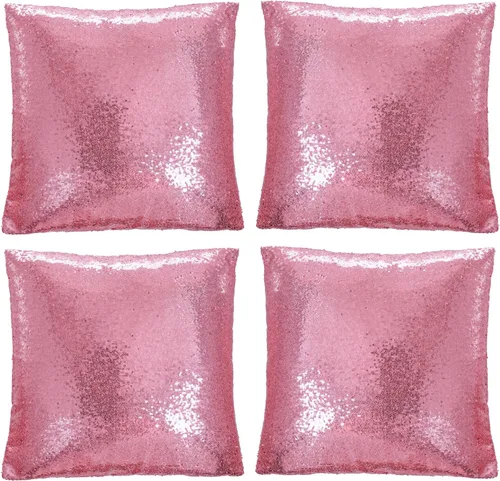 Vista 13 de SquarePie - Juego de 4 fundas de almohada de lentejuelas rojas, 18 x 18 Rojo