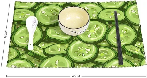 Vista 2 de Cucumber Slices Placemats Set of 6 Resistant Table Mats Washable Place Mats for Dinner Party Table Decoration