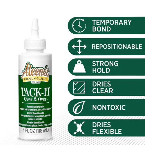 Vista 3 de Aleene's Tack-It Over & Over - Pegamento líquido reposicionable y extraíble, 4 fl oz, Transparente