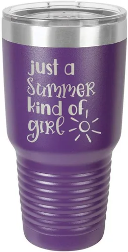 Vista 18 de JUST A SUMMER KIND OF GIRL Vaso de 30 oz con pajita y tapa superior deslizante Taza de viaje de acero inoxidable Comparar con Yeti Rambler