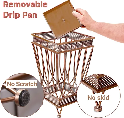Vista 2 de Dualplex Soporte de paraguas de alta calidad, soporte para paraguas, aspecto antiguo, decoración de pasillo de metal, estilo cuadrado con bandeja