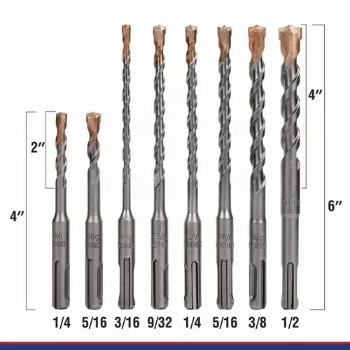 Vista 3 de WORKPRO SDS-Plus Juego de brocas de 8 piezas, punta de carburo, SDS+ Juego de brocas de martillo giratorio con estuche de almacenamiento