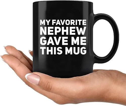 Vista 8 de Taza de café de cerámica con texto en inglés «My Favorite Nephew Gave Me This Gift To Uncle Auntie», para el Día de la Madre, Día del Padre