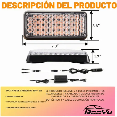 Vista 8 de 2 piezas de luces de emergencia estroboscópicas LED alimentadas por batería con base magnética recargable, portátil, para parabrisas, techo, mini