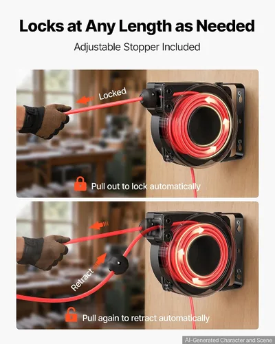 Vista 4 de VEVOR Carrete de cable de extensión retráctil de 25 pies resistente 14AWG