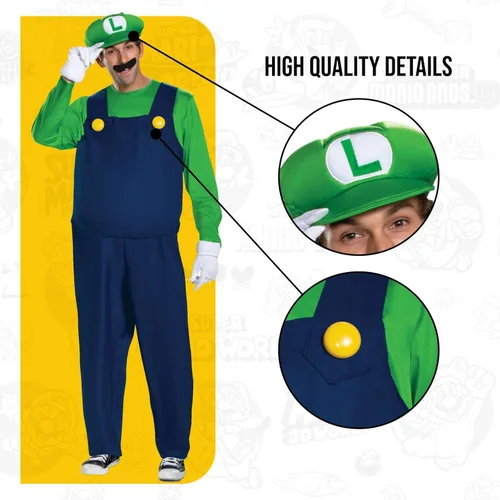 Vista 6 de Disguise Disfraz Luigi Deluxe para hombre, Multicolor
