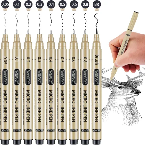 Vista 8 de PANDAFLY Black Fineliners - Bolígrafos de punta ultrafina de 6 tamaños, tinta de archivo impermeable, bolígrafo de arte negro para dibujar