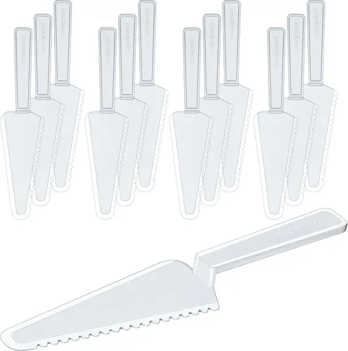 Vista 10 de Suclain 50 piezas de cortador de pasteles desechables negros a granel de 9.1 pulgadas, servidor de plástico para tartas, espátula, cuchillos, tarta