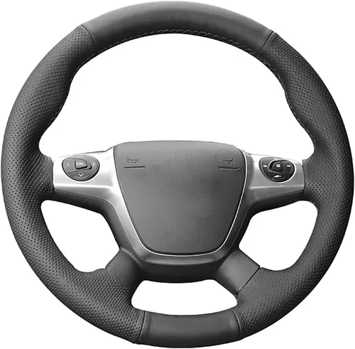 Vista 11 de Loncky - Funda negra para volante de piel auténtica para Ford Escape 2013, 2014, 2015, 2016, Ford Focus 2012, 2013, 2014, 2016, Ford C-Max 2013