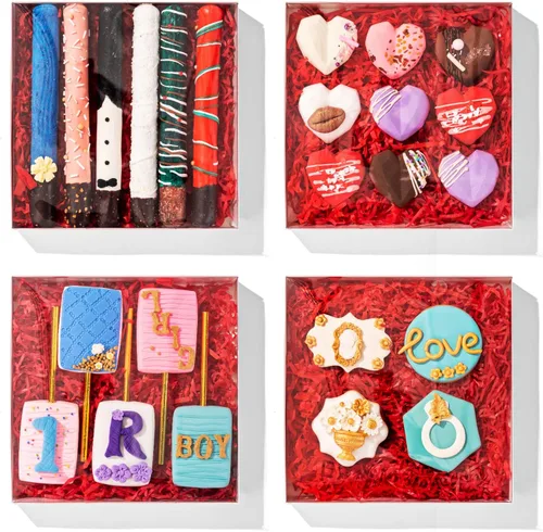 Vista 2 de RomanticBaking - Paquete de 24 cajas de galletas de 8 x 8 x 1.5 pulgadas Cakesicle Cajas cubiertas de chocolate para pretzel, cajas de panadería