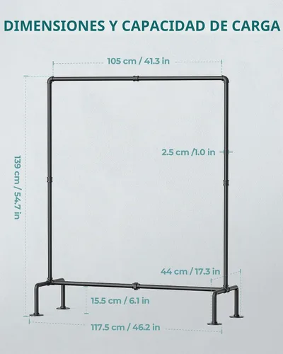 Vista 3 de OROPY - Perchero industrial de tubo para ropa de pie independiente, perchero desmontable de alta resistencia con 4 pies estables para exhibición