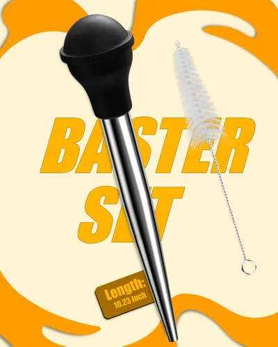 Vista 6 de Baster Baster Long ARRITZ - Baster de acero inoxidable para cocinar con cepillo de limpieza, 2 puntas más grandes, color negro