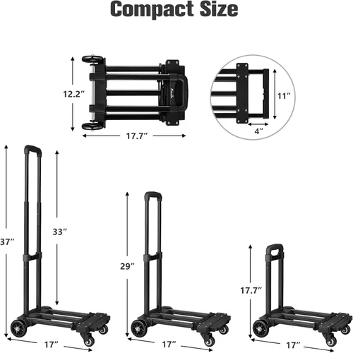 Vista 8 de KEDSUM Carrito de equipaje plegable para viajes y aeropuerto, carretilla de mano plegable de 290 libras con placa base expandible, carrito portátil