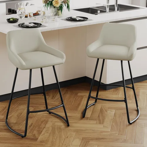 Vista 10 de Alunaune Juego de 2 taburetes de bar de 24 pulgadas, de piel sintética de mediados de siglo, sillas de bar modernas para comedor con patas traseras