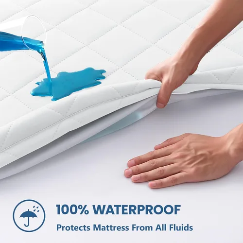 Vista 3 de Protector de colchón matrimonial, protector de colchón impermeable ajustable hasta 16 pulgadas de profundidad, funda de colchón suave y transpirable