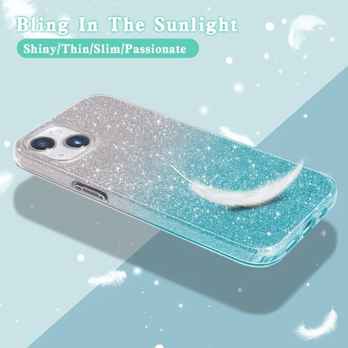 Vista 3 de MATEPROX Funda protectora para iPhone 13 Mini/12 Mini - Bling Sparkle Cute - Funda protectora para niñas y mujeres (verde degradado)