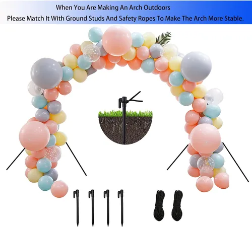 Vista 6 de Arco de Globos, kit de arco de globos grande e innovador resistente, soporte ajustable de globos de 3 m de ancho y 2.7 m de alto con bases