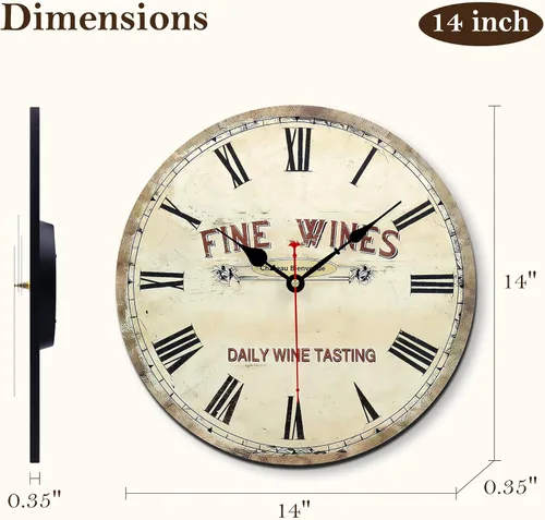 Vista 2 de Reloj de pared silencioso redondo sin tictac reloj de pared de cuarzo rústico rústico vintage de 14 pulgadas, funciona con pilas, fácil de leer