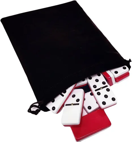 Vista 12 de Marion & Co. Dominó Doble Seis 6 Azulejos Negros Tamaño Jumbo de Torneo Profesional con Giradores en Bolsa Elegante de Terciopelo Negro