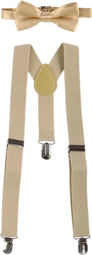 Vista 2 de Conjunto de ropa para festejar el primer cumpleaños de bebés, calzón pañalero con tirantes y corbata de moño. Beige & Blue