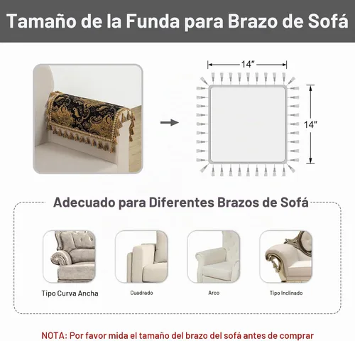 Vista 2 de Loom and Mill Juego de 2 Fundas de Lujo para Reposabrazos de Sofá, Antideslizante de Felpilla Gruesa de Damasco, Funda para Brazos de Sofá Protector