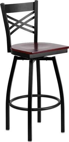 Vista 14 de Flash Furniture HERCULES Series Black ''X'' Taburete giratorio de metal – asiento de vinilo negro