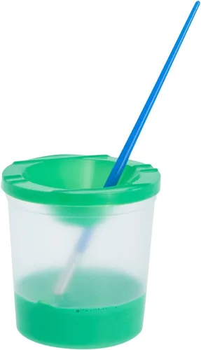 Vista 5 de Juvale Paquete de 12 vasos de pintura antiderrames con tapas para niños, suministros de arte y manualidades para aulas (4 colores, 3 x 3 pulgadas)