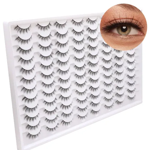 Vista 16 de Azenlo Pestañas postizas 48 pares, pestañas de visón sintético, pestañas tenues de 14mm, pestañas de ojo de gato esponjosas 3D, paquete al por