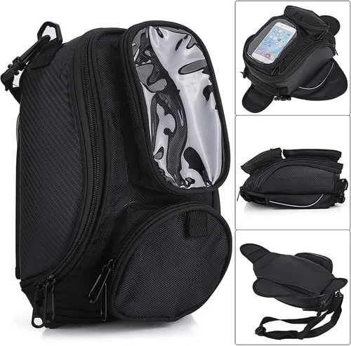 Vista 4 de Negro Universal Motocicleta Motocicleta Montar Fuerte Magnético Impermeable Aceite Tanque de Combustible Bolsa