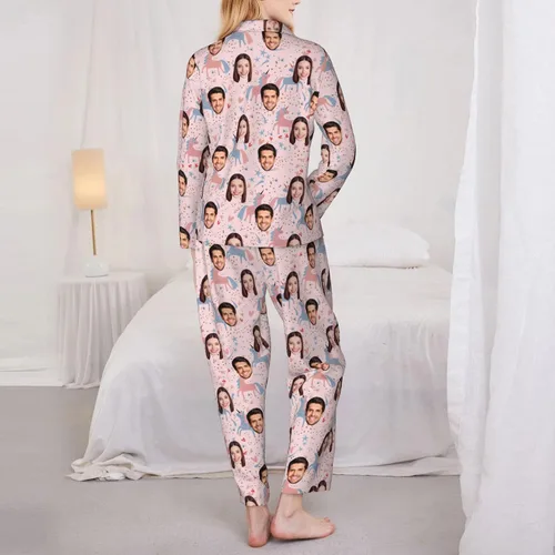 Vista 5 de Pantalones de pijama personalizados para mujeres y hombres, pijamas de franela personalizadas con foto de cara, pantalones de pijama personalizados