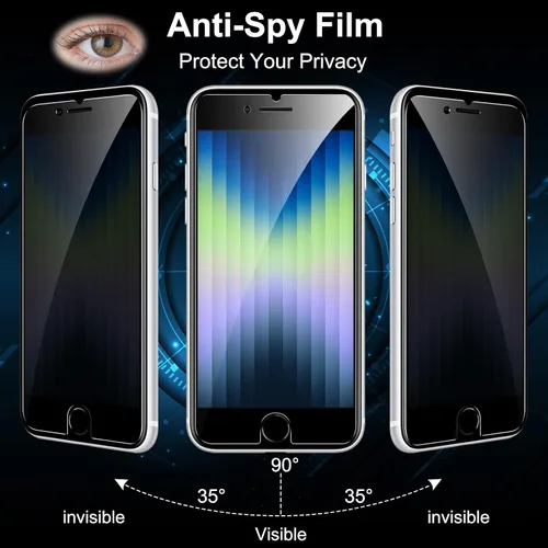 Vista 2 de YMHML Paquete de 2 protectores de pantalla de privacidad compatibles con iPhone SE 2020 2ª 2022 de 3ª generación, iPhone 8, 7, 6S, 6, 6, 6