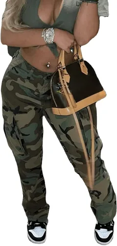 Vista 3 de Vakkest Pantalones cargo de camuflaje de gran tamaño para mujer, pantalones deportivos de entrenamiento, camuflaje militar, fatiga con bolsillos