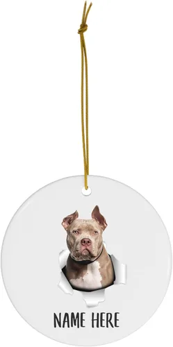 Vista 2 de Personalized Name American Bully Sitting Christmas Tree Ornaments Circle Ceramic Decorations Gifts for Dog Lovers Owners