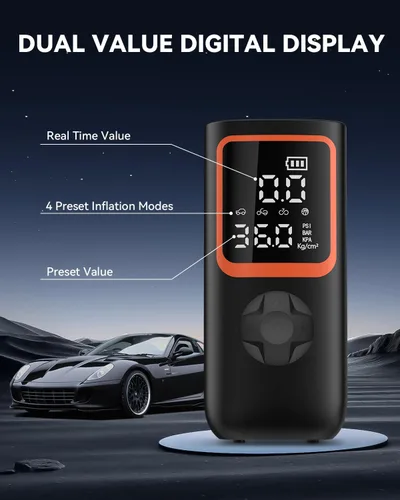 Vista 5 de KOLTGOO Compresor de aire portátil para inflado de neumáticos, bomba de aire inalámbrica de 150 PSI para neumáticos de automóvil con manómetro y luz