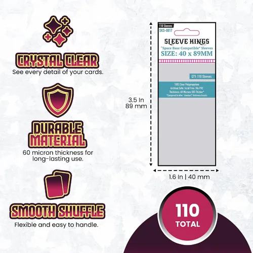 Vista 4 de Sleeve Kings Fundas para tarjetas estándar, 110 unidades, transparentes de 60 micrones de grosor, tamaño mini (1.575 x 3.504 in), compatibles